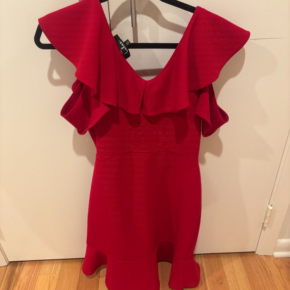 Red Cold-Shoulder Ruffle Dress, size XL - Picture 3 of 4